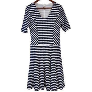 Anne Klein Navy & White Striped Skater Dress Womens 10 Modern Preppy Stretch